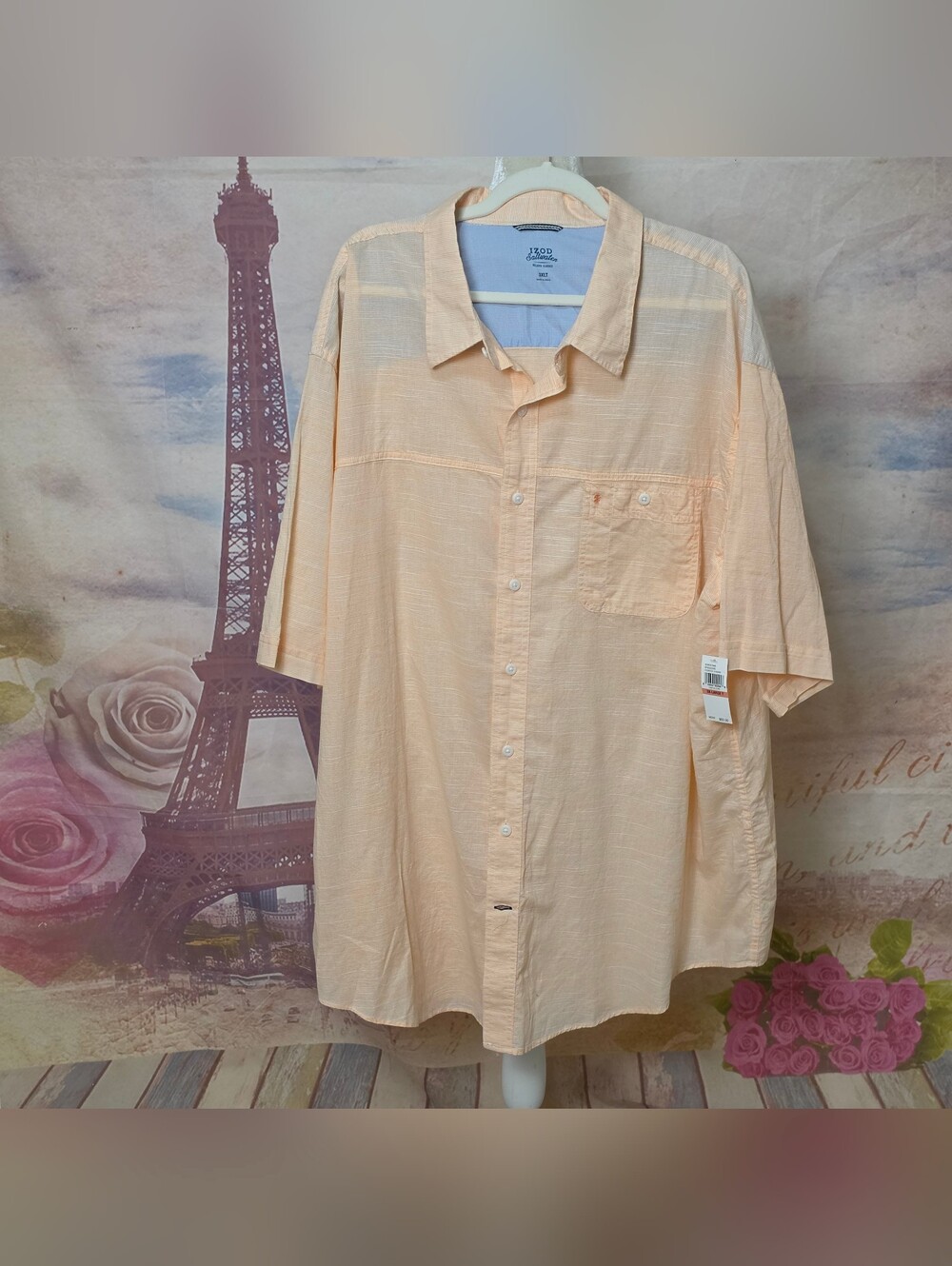 IZOD Men's Short-Sleeve Button-Down Shirt in Light Peach